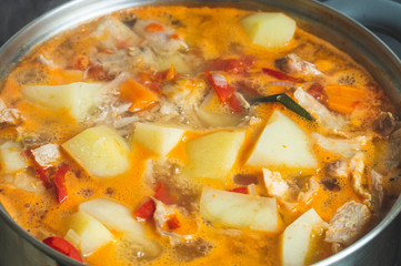 pot of stewed potatoes close up