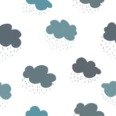 Dekokissen Blue green and grey clouds and rain drops seamless pattern. © Siberica