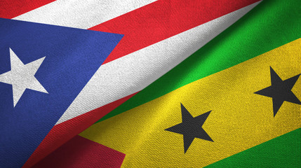Puerto Rico and Sao Tome and Principe two flags textile cloth, fabric texture