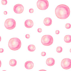 Watercolor simple seamless pattern with pink pearls. 