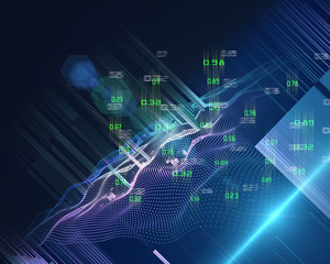 Abstract futuristic concept of predictive analysis. Quantum virtual cryptography. Big data.  Blockchain. Business visualization of artificial intelligence.