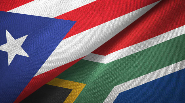 Puerto Rico and South Africa two flags textile cloth, fabric texture