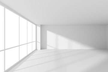 Naklejka na ściany i meble Empty white office business room with sunlight from large windows