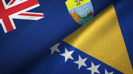 Saint Helena and Bosnia and Herzegovina two flags textile cloth, fabric texture