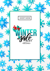 Winter seasonal sale ad background with text.
