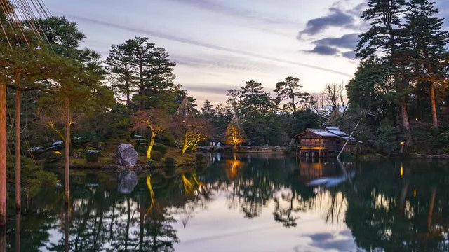 Timelapse at Kenrokuen garden in Kanazawa, Ishikawa Prefecture, Japan