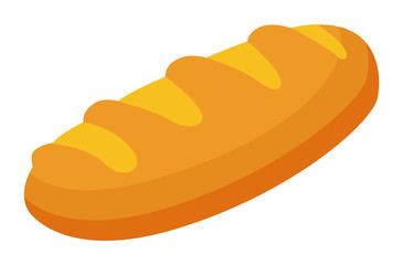 Freshly baked loaf of bread. Isolated food used for snacks and addition to main course. Traditional cuisine. Product in closeup made of wheat flour. Gastronomic dish in shop. Vector in flat style