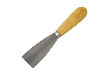 Trowel the mortar on white background