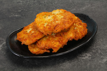 Roasted potato pancakes in the bowl