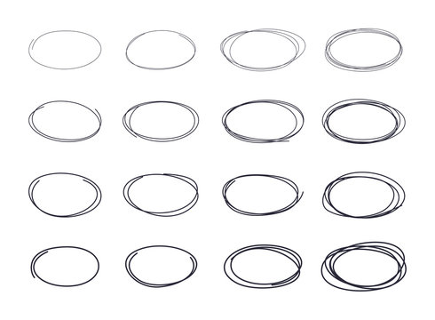 Hand drawn circle line sketch set.  Doodle sketched circles.  Vector abstract ellipsses for design use.