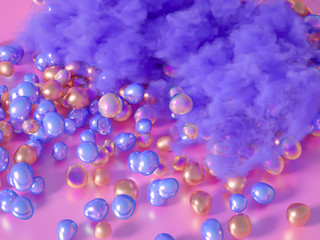 Beautiful background with beads, particles and simulation. 3d illustration, 3d rendering.