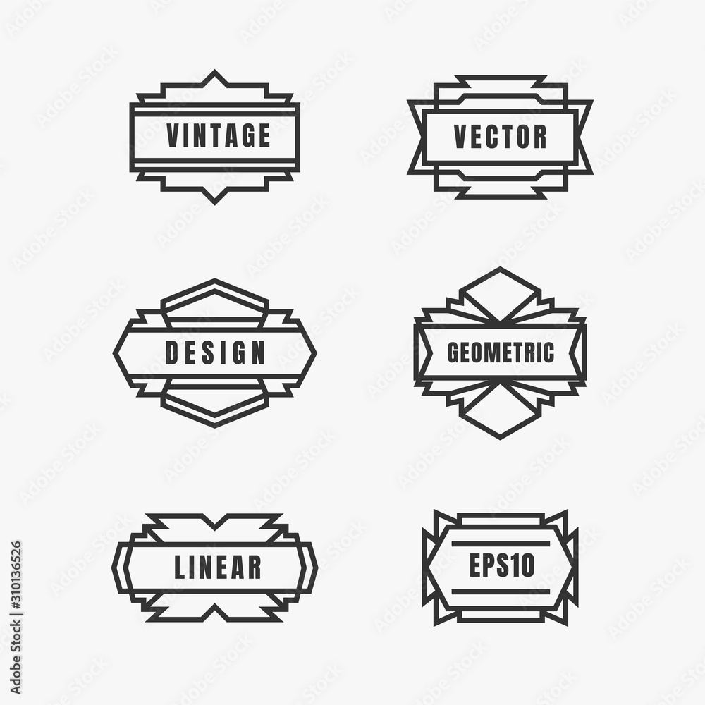 Wall mural set of vintage linear thin line geometric shape retro design elements with frame badge
