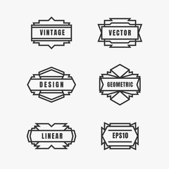 set of vintage linear thin line geometric shape retro design elements with frame badge