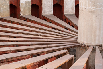Close up of an ancient astronomical instrument sundial at Jantar Mantar observatory, Delhi, India