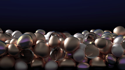 Beautiful background with beads, particles and simulation. 3d illustration, 3d rendering.