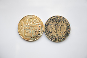 Bitcoin and coin "No" on a white background