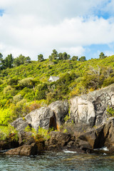 ニュージーランド　タウポのタウポ湖のマオリ・ロック・カービング