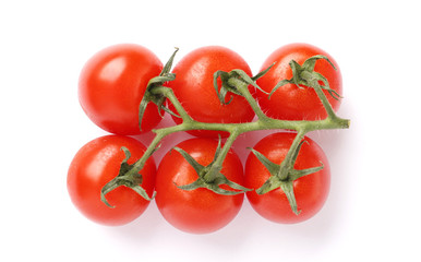 tomato cherry on branch isolated on white background, clipping path, full depth of field