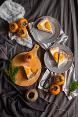 curd dessert with persimmon. Thanksgiving concept. 