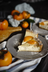 curd dessert with persimmon. Thanksgiving concept. 