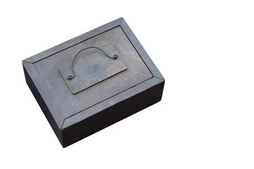 Top view Di cut antique wooden box on white background, object, copy space