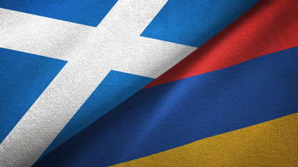 Scotland and Armenia two flags textile cloth, fabric texture