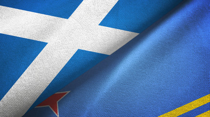Scotland and Aruba two flags textile cloth, fabric texture