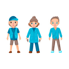 The guys in blue denim clothes. Vector illustration of characters on a white background.