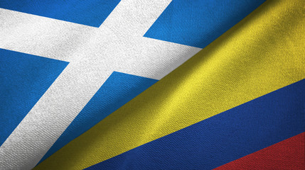 Scotland and Colombia two flags textile cloth, fabric texture