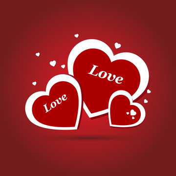 Red romantic background with hearts .