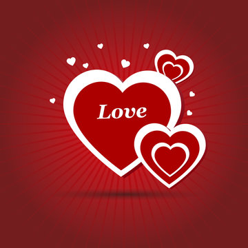Red romantic background with hearts