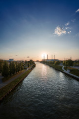 Fototapeta na wymiar The city of Wolfsburg at sunset