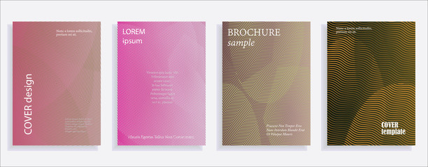 Fototapeta premium Minimalistic cover design templates. Set of layouts for covers of books, albums, notebooks, reports, magazines. Line halftone gradient effect, flat modern abstract design. Geometric mock-up texture