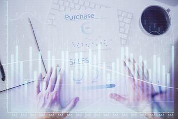 FOREX chart multi exposure with work table background.