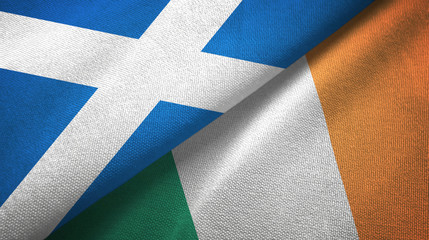 Scotland and Ireland two flags textile cloth, fabric texture