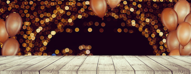 Table with fireworks and golden ballons