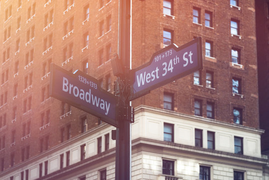 Image of crossing signs Broadway and 34th Street in Manhattan, New York City, USA © manuta