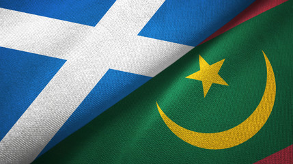 Scotland and Mauritania two flags textile cloth, fabric texture