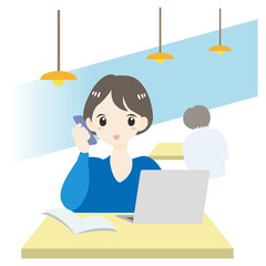 シェアオフィス　コワーキングスペース　会社　働く　携帯電話　女性