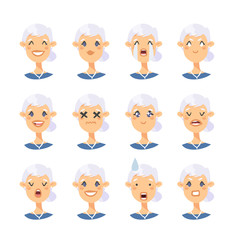 Set of caucasian female emotional characters. Cartoon style people emoticon icons. Holiday elderly  guys avatars. Flat illustration women faces. Hand drawn vector drawing emoji portraits