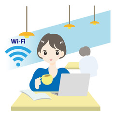 シェアオフィス　コワーキングスペース　会社　働く　女性　ノートパソコン　Wi-Fi