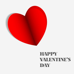 Red paper heart on light grey background. Happy Valentine's Day greeting card.