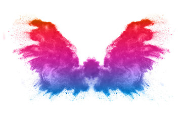 Colorful powder explosion on white background.