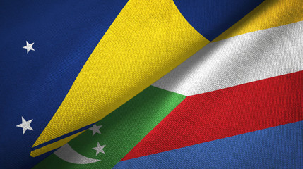 Tokelau and Comoros two flags textile cloth, fabric texture