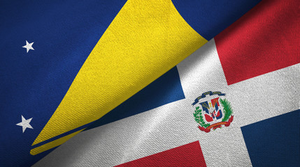Fototapeta premium Tokelau and Dominican Republic two flags textile cloth, fabric texture
