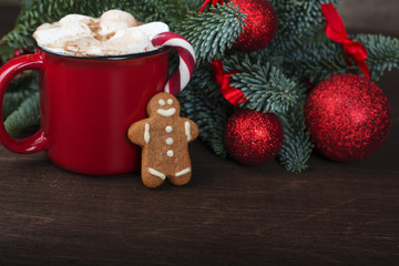 Cocoa red mug with marshmallows