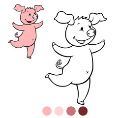 Color me: Little cute piglet runs and laughs.