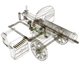 Wireframe of the Maxim machine gun. Machine gun isolated on a white background. View isometric. 3D. Vector illustration