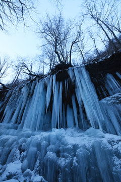 Icicles From Frozen Waterfall In Nagano Japan