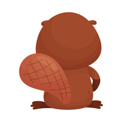 Cartoon Beaver Character Standing Back Viewed Vector Illustration
